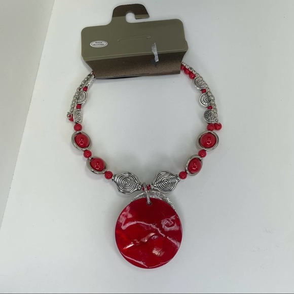 Zevar by Treska Statement Red Pendant Necklace Multi Strand - Picture 4 of 5